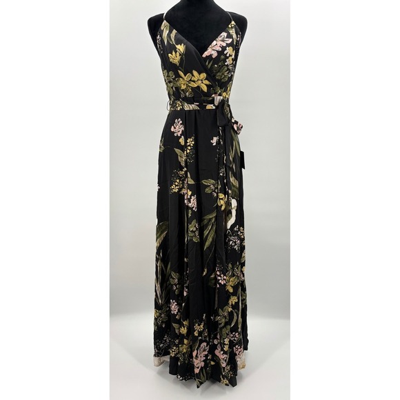 Lulus Dresses & Skirts - Lulus Still the One Black Floral Print Satin Maxi Dress Size M NWT